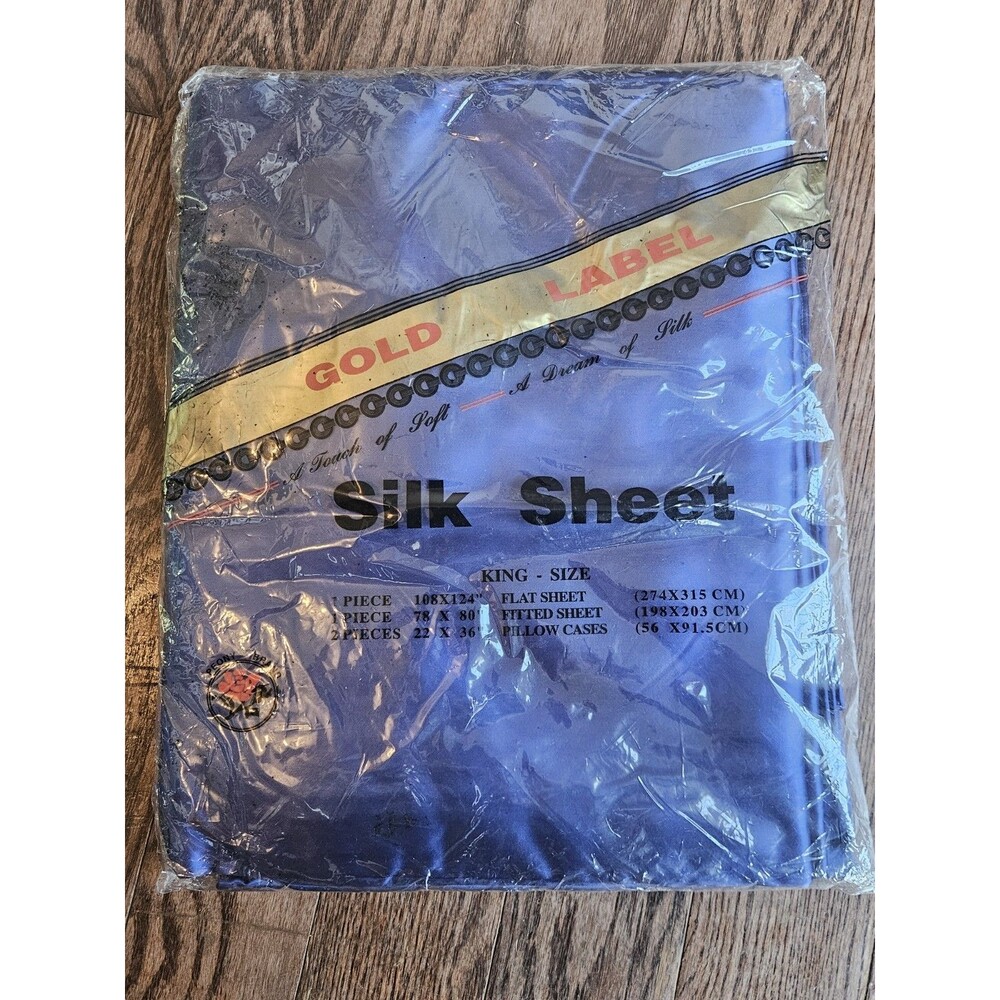 King Size Silk Sheet Set Peony Brand Gold Label Purple Vintage NOS